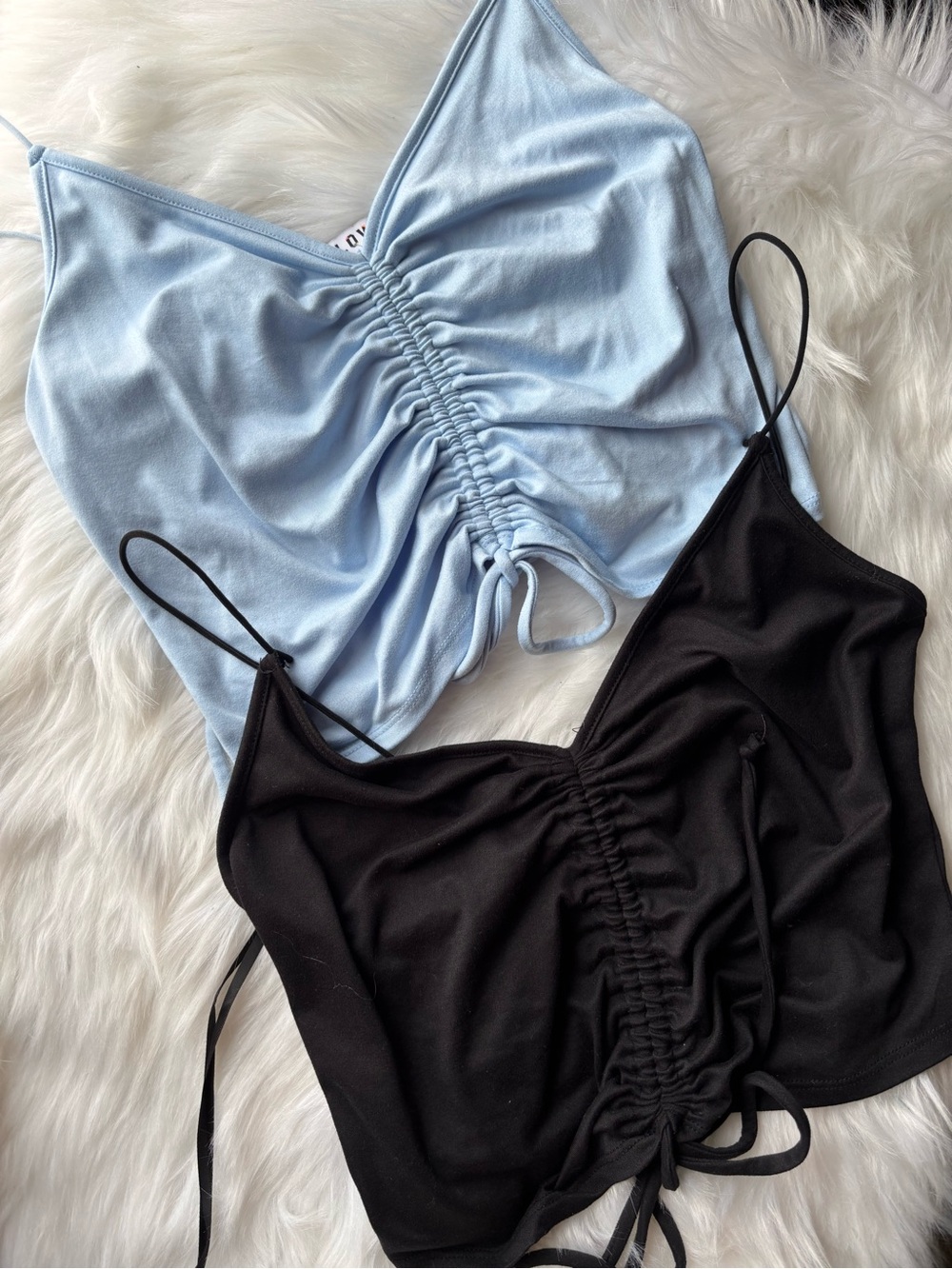 love J Blue and Black Ruched Crop Tops